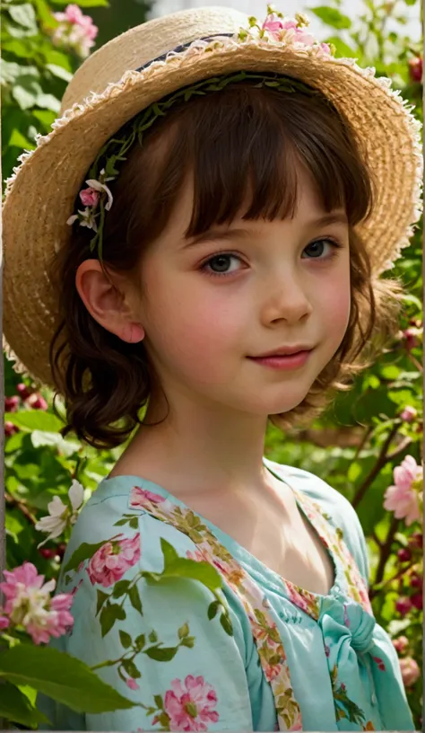 prettiest ((pre-teen)) girl, cutest ((preteens)) girl, beauty ((preteen)) girl on the garden, age 10, pale skin, juveniles ((pre...