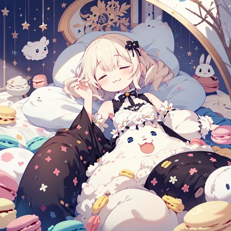 One Girl, Small stuffed rabbit, Costumes, albino, Close your eyes, :3, Sleeping Peace, Marshmallow Bed、Heartwarming、yurukawa、kind、Fluffy、Macaroons、Pastel colors、Heartwarming