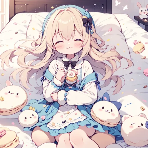 One Girl, Small stuffed rabbit, Costumes, albino, Close your eyes, :3, Sleeping Peace, Marshmallow Bed、Heartwarming、yurukawa、kind、Fluffy、Macaroons、Pastel colors、Heartwarming