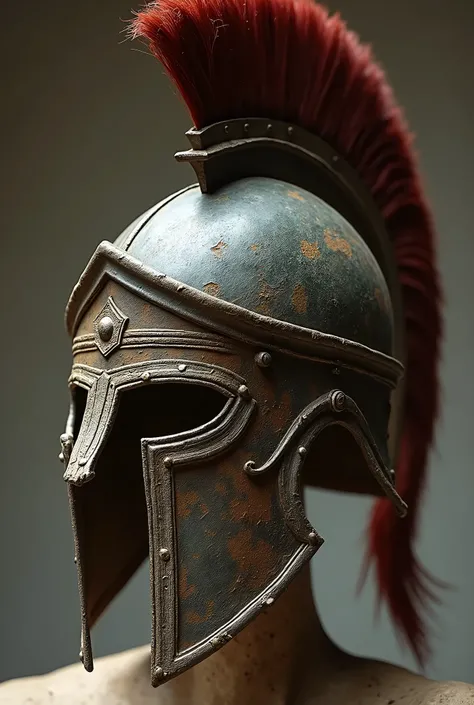 view of worn ancient Roman gladiator helmet