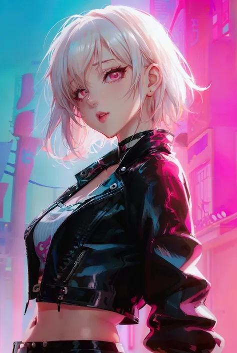 anime girl with pink hair and black leather shorts posing, guweiz, artwork in the style of guweiz, guweiz on pixiv artstation, g...