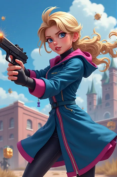 From Disney Princess Anna with Gun Fight Naughty My Bad Blue Coat Pink Zipper In Infinity Anime Style 