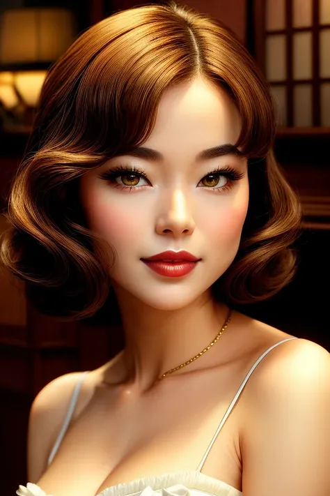 ((Best Quality)), ((masterpiece)), (detailed), Half Japanese and half Caucasian woman　Beauty　News anchor　Images from the show　　Short Bob　cute　Early 20s