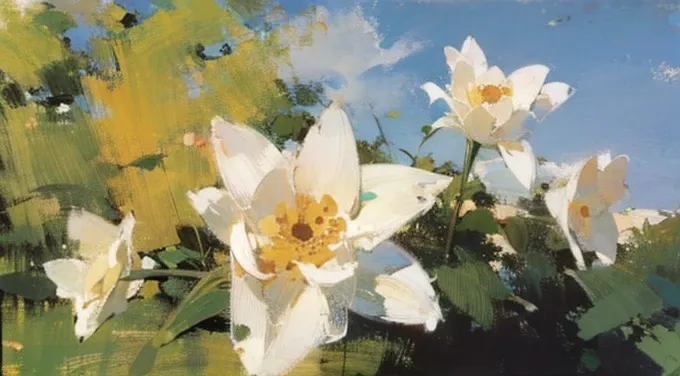 印象派的Oil painting style，Floral still life，Gives a feeling of relaxation and healing，Simplified shapes and bright colors，（Oil painting style，Oil painting brush strokes：1.4）Create a modern romantic style，Use big blocks of color and clean lines to express summ...