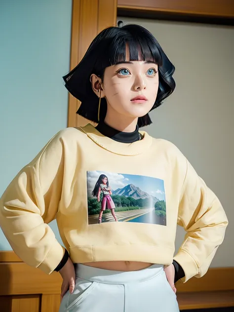 uzumaki hinawari standing stylish,very beautiful  tiktok video, talking , very cute features, cute features, 8 k ultra realistic...