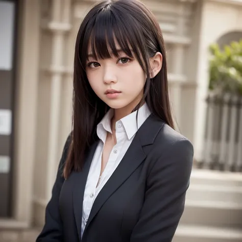 masterpiece, Best Quality, Realistic, One girl, , Black Hair, Long Hair, Straight bangs, Red eyes, School uniform