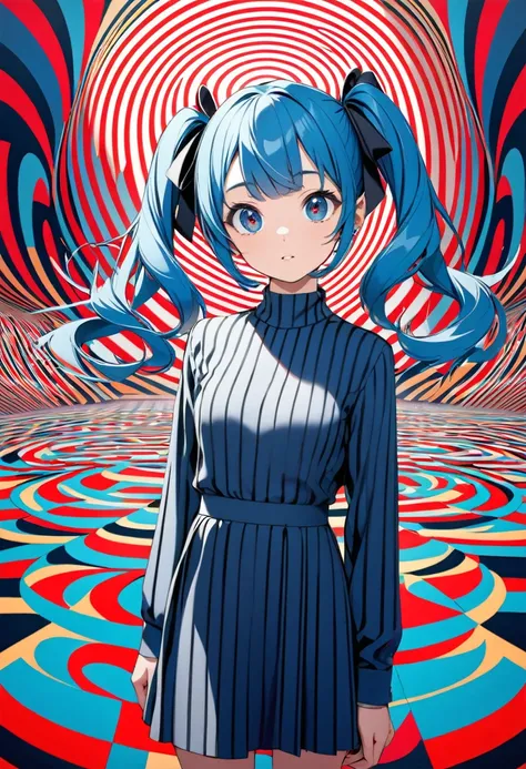 Op Art, A short girl with blue hair and twin tails、