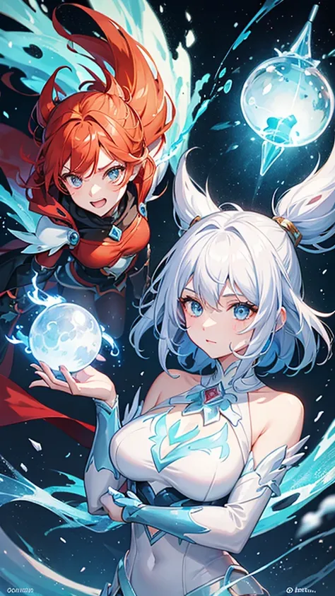 A fire elemental girl and An ice elemental girl 