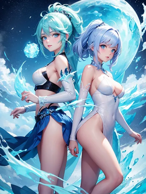 A fire elemental girl and An ice elemental girl 