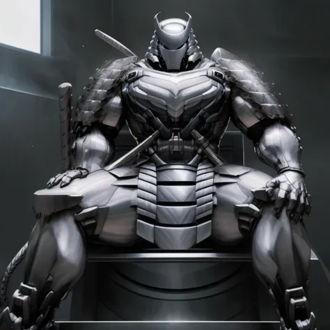 The Silver Samurai sitting on throne.