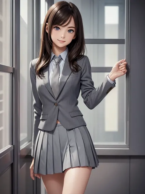 8k, Best Quality, The real picture, Intricate details, Very detailed, Ultra-high resolution, Depth Field, Tabletop, Full Body Shot, (1 girl), eye_Chan, so beautiful, innocent big eyes, Standing in a school classroom, ((Brown Hair)), ((Short semi-long hair)...