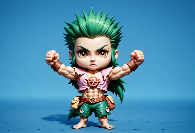 highest quality,masterpiece,pro art,8k,anatomical,f6close,torn clothes,green hair,juvenile,muscular,chibi,wolf pose,