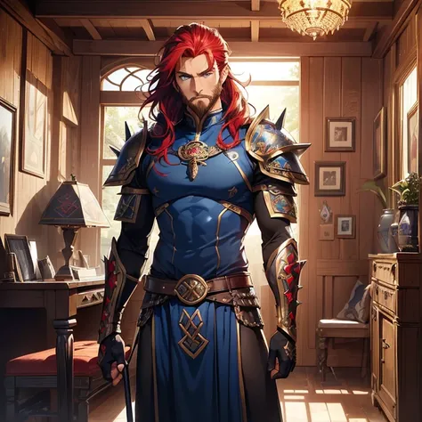 Masterpiece, best quality, very detailed graphics, HD, high quality, high resolution, solo character alone. Epic fantasy artwork.
{{(A 60-years-old male barbarian red haired man:(fair skin. blue eyes with black pupils. scarlet red spiky hair tied in a tail...