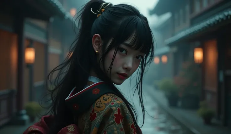 Wearing layers of kimono、Suspicious、One girl, High resolution, Long Hair, smile, Rear view, Blur, Part of the picture goes outside the frame, Head out of frame, 