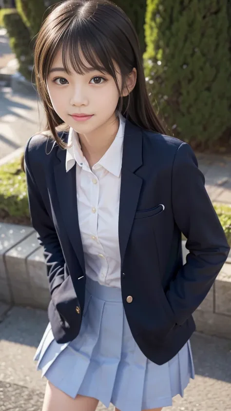 (masterpiece:1.2), Japanese, (1), (((a girl))), (school blazer uniform), collared shirt, outdoor, plump, sunshine, 