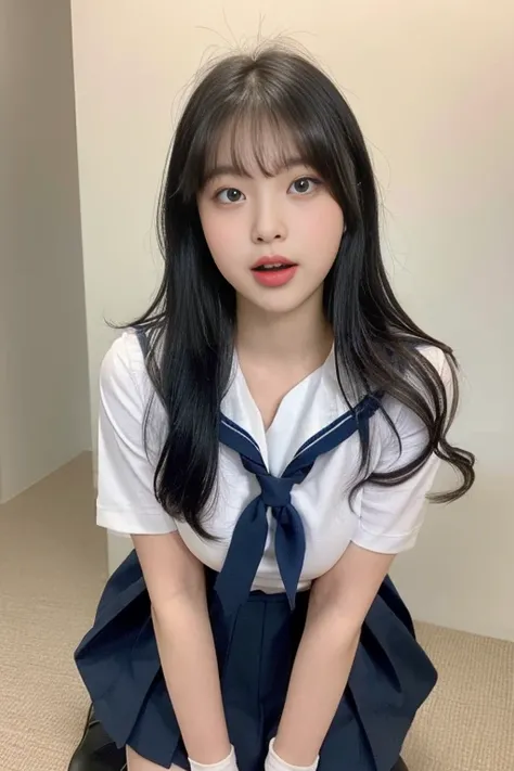 (20-year-old korean girl:1.2), (giant tits:1.5), cute, happy, laughing and chatting, wet light pale skin, big eyes, thick double eyelids, wavy black hair, fluttering hair, (best quality:1.5), (photo realistic:1.4), intricate details, ultra detailed, perfec...