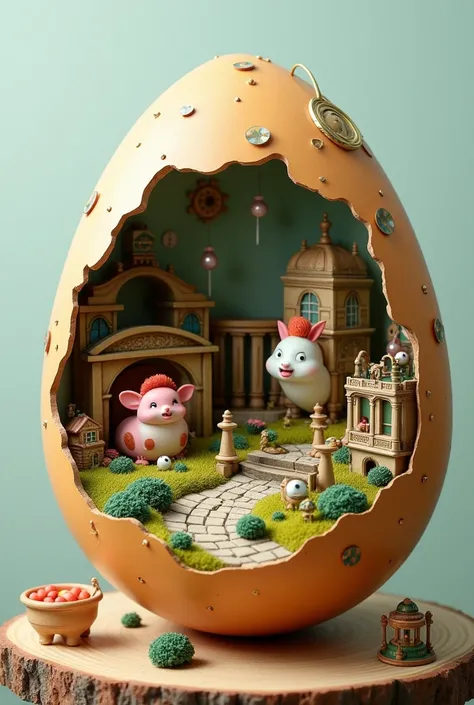 The world inside an egg，Humorous atmosphere，Detailed and careful depiction，Craftsmanship，High definition．