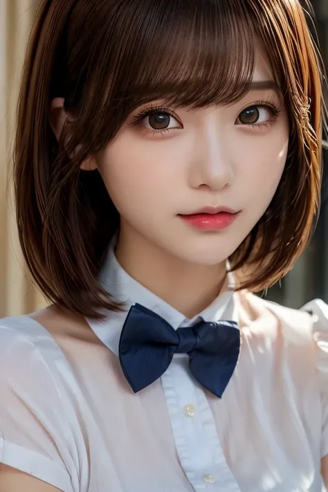 (Realistic:1.4, 8k), Please redeem, masterpiece, Ultra-high resolution, Perfect dynamic composition, Big Face、Round face、((Light brown hair:1.4))、Highly detailed skin and facial textures:1.3, Body details, 1 girl, , ((Totally captivating:0.9)), ((School un...