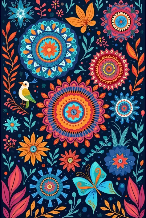 Brightly colored book cover with animal mandalas