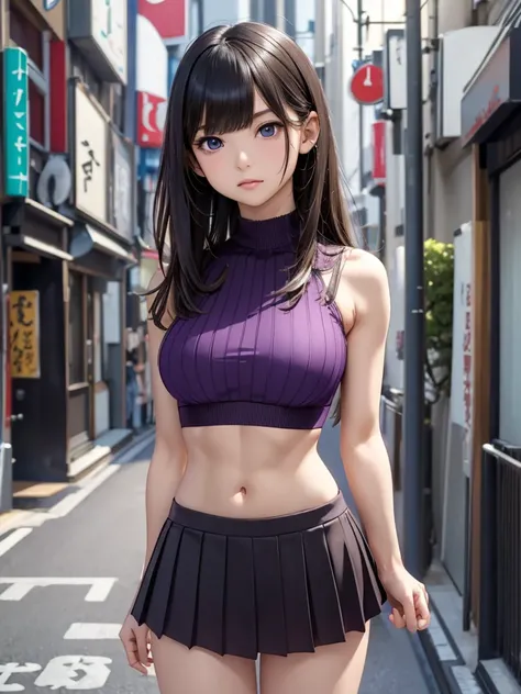 8k, Best Quality, The real picture, Intricate details, Very detailed, Ultra-high resolution, Depth Field, Tabletop, (Full Body Shot), (1 girl), (Standing pose), eye_Chan, so beautiful, innocent big eyes, Highly detailed cute girl, 20 years old, (Black Hair...