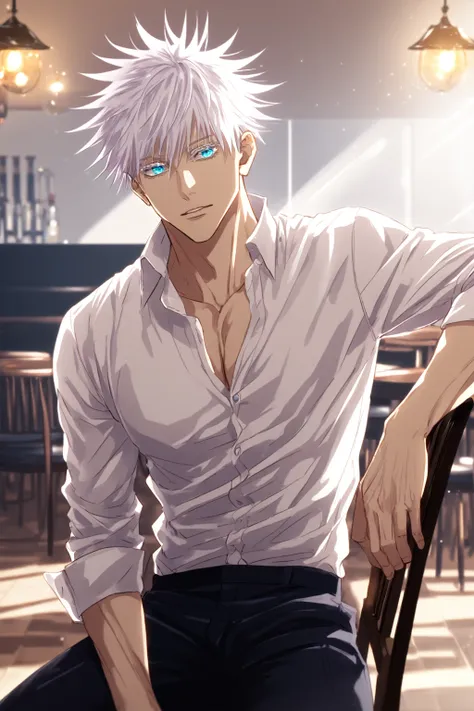 full body portrait, jujutsu kaisen, gojou satoru, 1boy, solo, looking at viewer, handsome, sexy man, sensual, handsome, sexy man...