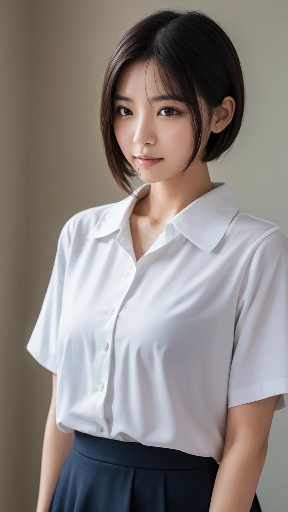 High resolution raw color photos, Professional photography, High resolution face, (Fine grain, Highly detailed skin, Highly detailed nose, Highly detailed mouth:1.2), Perfect Anatomy, all_white_clothes, female, 18_years_old, Japanese, average_height, overw...