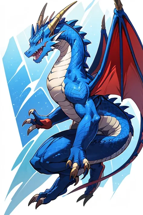 cartoon dragon with red wings flying in the air, an illustration of by Jason Teraoka, tumblr, sōsaku hanga, a cute little blue dragon, dra the dragon, guggimon, blue dragon, a baddass dragon, digimon key art, but as an anthropomorphic dragon, anthropomorph...