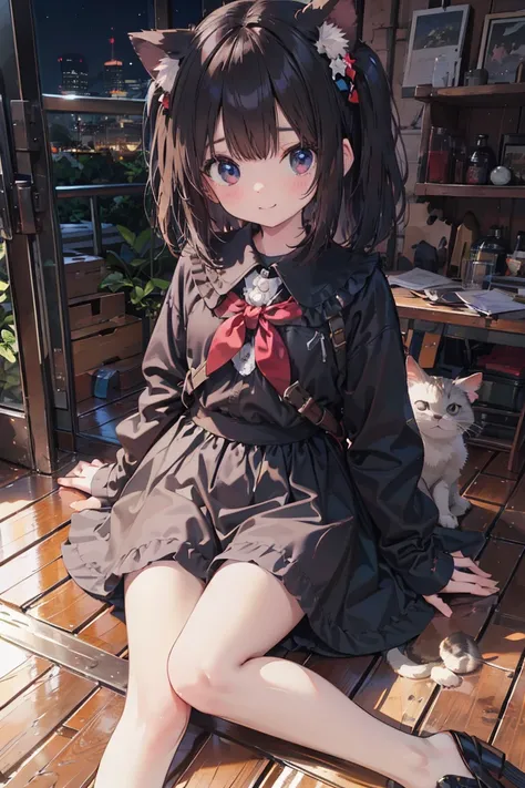 absurd, absolute resolution, incredibly absurd, super high quality, super detailed, official art, unity 8k wall, masterpiece
BREAK
One , innocent, little devil, small and young toddler, cute tiny baby body size , cute smile ，sitting, cute cat