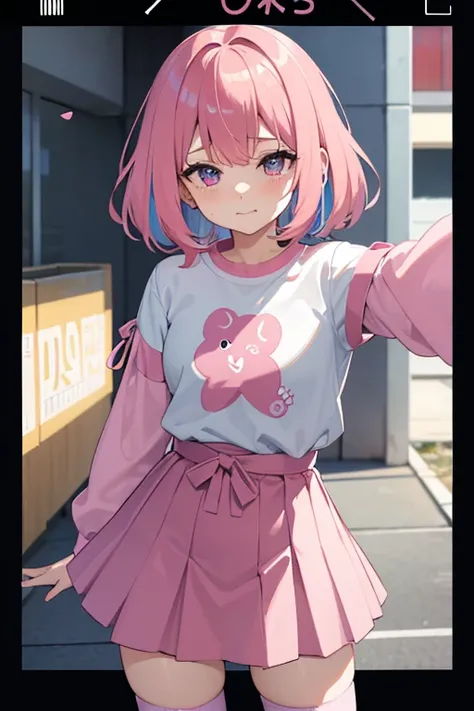 girl、Women、youtuber、vtuber、virtual youtuber、Pink Hair、Pink hair、Light blue mesh、Light blue hair、mini skirt、チェック模様のhort sleeve、Knee socks、Knee-high socks、Sexy face、Pussy、Masturbation、masturbation behavior、Squirting、Dildo、Vibe、Live Stream風、Live Stream、camera...