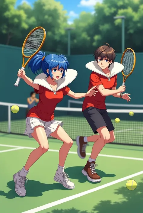 Fire Emblem Lucina with her boyfriend are both wearing Massive Popped Collar Polos while playing Tennis