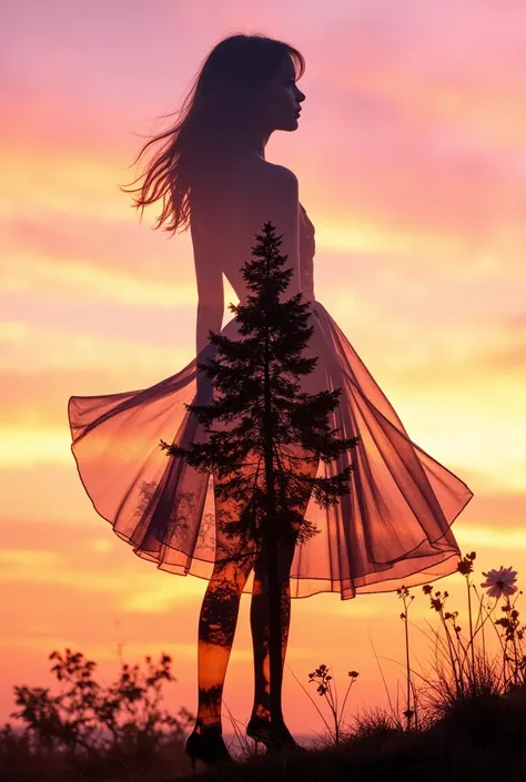 Silhouette Art of girl, multiple exposure, sunset, enhance.
﻿
full body, Professional, perfect composition, ultra-detailed, intricate details