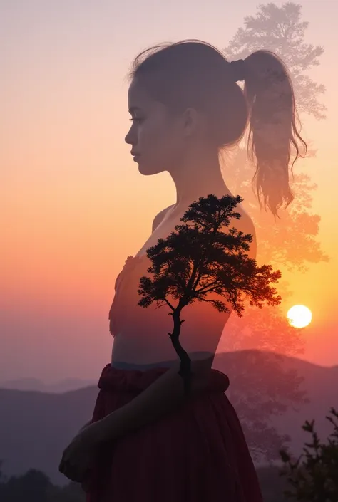 Silhouette Art of girl, multiple exposure, sunset, enhance.
﻿
full body, Professional, perfect composition, ultra-detailed, intricate details