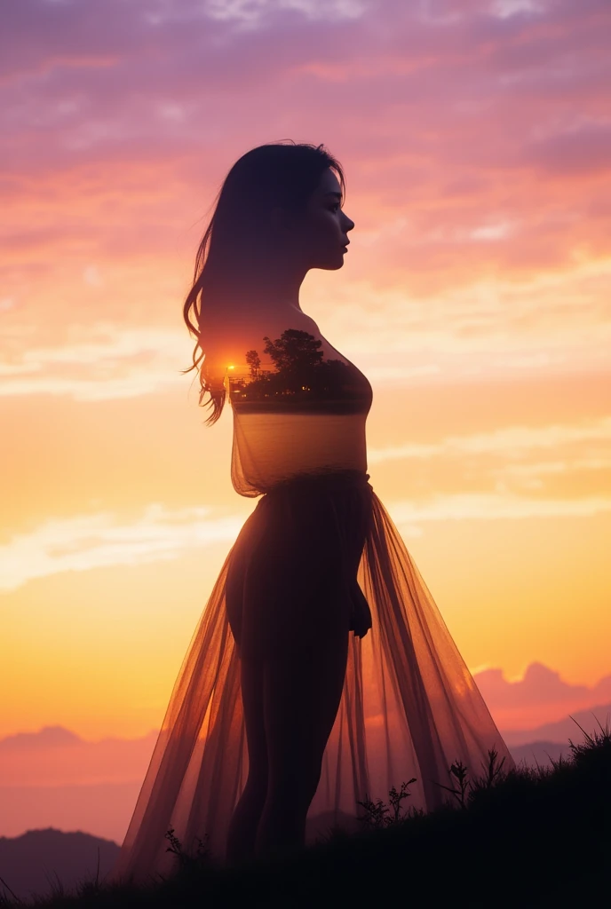 Silhouette Art of girl, multiple exposure, sunset, enhance.
﻿
full body, Professional, perfect composition, ultra-detailed, intricate details