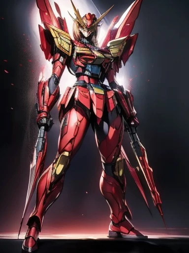 Full Body Shot, Very detailed, The costume colors were inspired by Gundam.、8k, Actual Photos, impressive lighting, Dynamic action poses, Great energy effect, Black and red color palette, Simple costume design, Advanced Technology, Heroic and powerful, With...