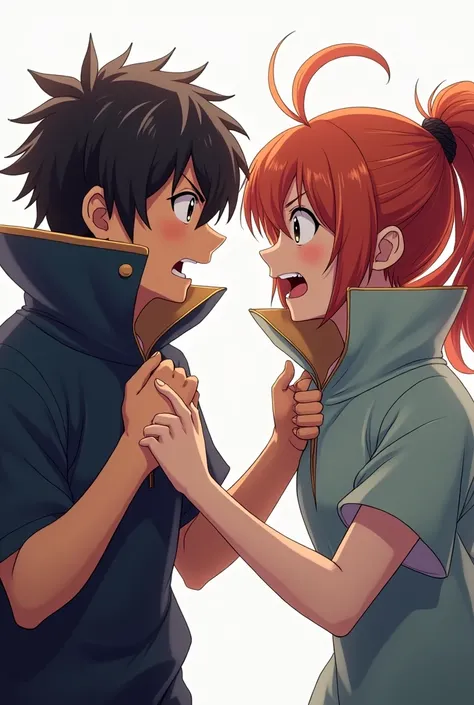 Fire Emblem Anime Man and Woman both wearing a Massive Popped Collar Polo while Grabbing each others collars