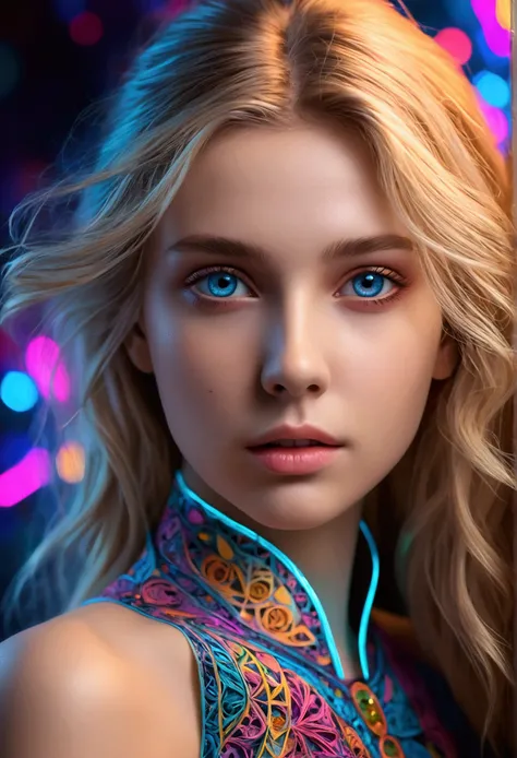 (Masterpiece, Top Quality, Best Quality, Official Art, Beautiful and aesthetic:1.2), (1Girl:1.3), Extremely detailed,(fractal art:1.2),colourfull,highest details,( Zentangle neon:1.2), (Dynamic Pose), (Abstract background neon:1.5), (treditional dress:1.2)...