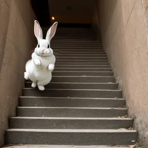 CARTOON OF A BUNNY FALLING DOWN THE STAIRS WHILE TRYING TO GO DOWN ALONE