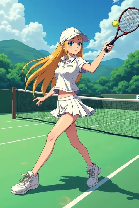 Anime Princess Zelda wearing a Massive Popped Collar Polo while playing Tennis