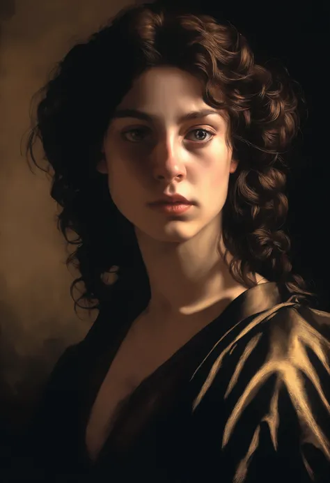 a caravaggio painting, dark intense eyes, chiaroscuro lighting, dramatic shadows, dramatic lighting, deep contrast, moody atmosphere, oil painting, highly detailed, cinematic, masterpiece, photorealistic, 8k, best quality