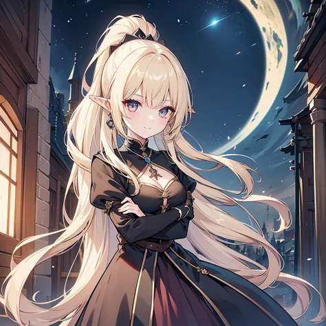 Eye patch、Witch costume、elf、grimoire、magic circle、Long Hair, chest, Blonde, ponytail, Pointy Ears, best quality, Snap your fingers、One Woman, Detailed face, Soft Lighting, Soft Light, Soft Focus, Perfect Face, Beautiful and accurate anatomy, Expose too muc...