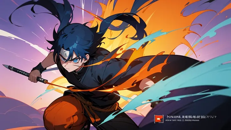 "Create a dynamic YouTube channel banner for Anime Saga World inspired by the energetic style of Naruto. The design should feature vibrant colors reminiscent of fiery purple and deep light blue, evoking a sense of adventure. Use sharp-edged, stylized typog...