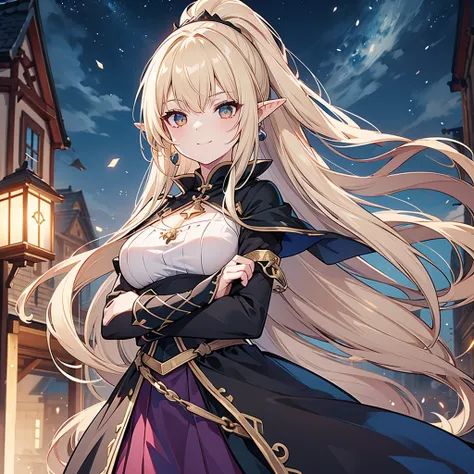 Eye patch、Witch costume、elf、grimoire、magic circle、Long Hair, chest, Blonde, ponytail, Pointy Ears, best quality, Snap your fingers、One Woman, Detailed face, Soft Lighting, Soft Light, Soft Focus, Perfect Face, Beautiful and accurate anatomy, Expose too muc...