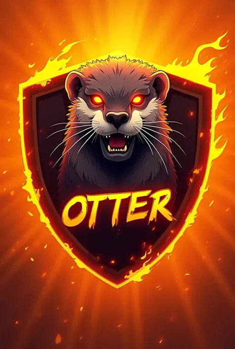 Team shield with an otter in the middle, emoji 🔥 nos olhos com o nome otter no meio bordas laranja
