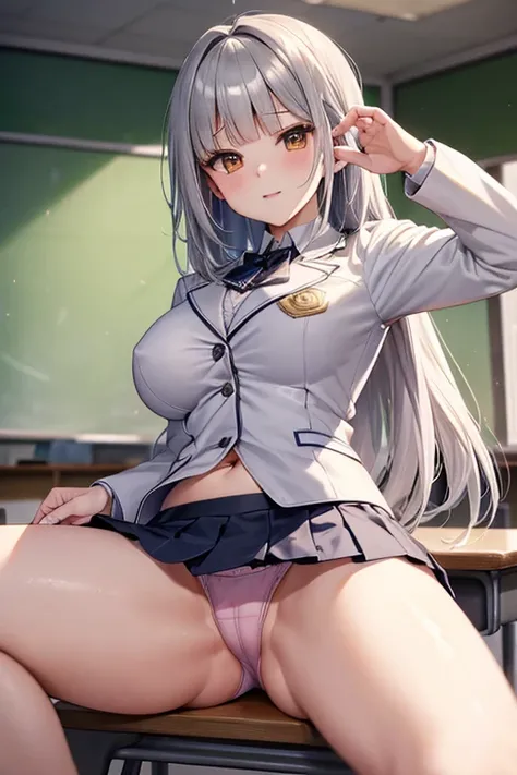 (((Lower Body、Colorful panties、Uniform Blazer、Spread your legs、Colorful panties、mini skirt))、(Accentuate the crotch、Shooting from below)))、Best Quality, 8k, masterpiece :1.3)), whole body, Sharp focus :1人of少女,光沢ofある肌,SSexy pose,Best Quality,Tabletop,shape,...