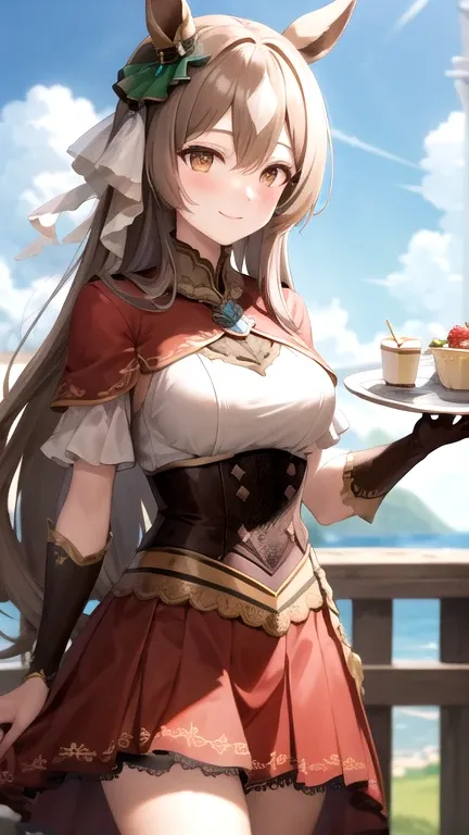 masterpiece, best quality, highres, {{8k}},
BREAK,
aasato, long hair, half updo, braid, hair between eyes, animal ears, ear ornament, medium breasts, plate armor, long red skirt, cowboy shot, shy smile, blush, cute, wide hips, busty,
BREAK,
outdoor, castle...