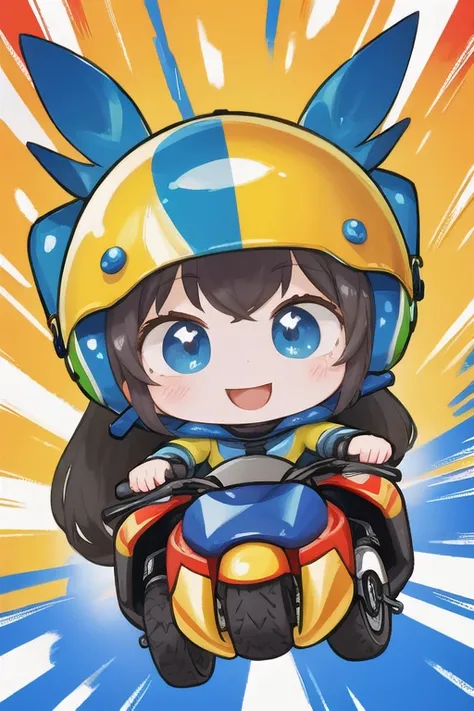 masterpiece of the highest quality,one ,Chibi,,smile,speed,Motion Lines,helmet,