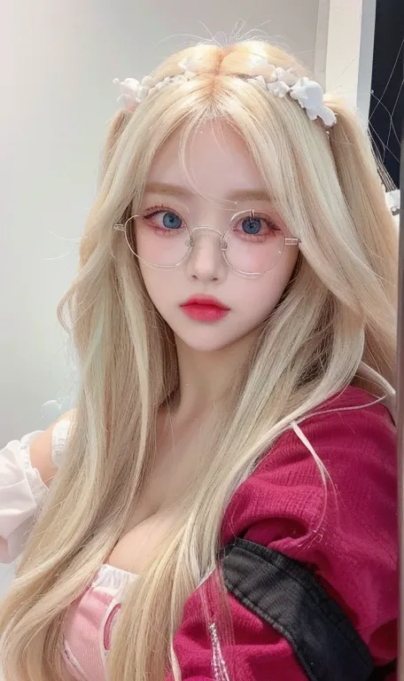 doll with long white hair and glasses sitting next to a doll, ball jointed doll, anime barbie doll, ultrarealistic sweet bunny girl, detailed body and eyes, kawaii realistic portrait, face - up, super detailed face and eyes, face up, long blonde hair and l...