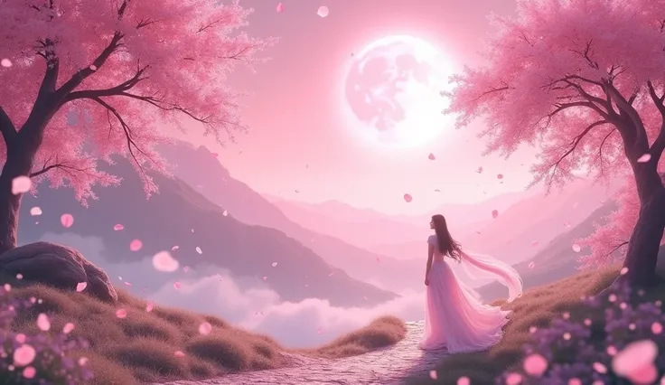 pink cherry blossom world，pink moon