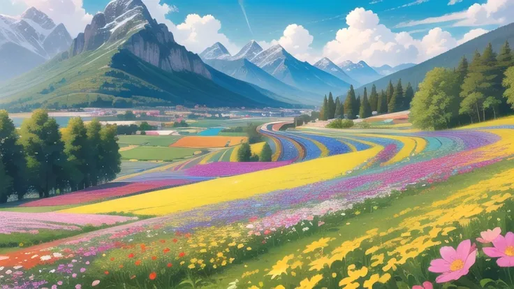 ((best quality)), ((masterpiece)), (detailed), landscape, no person, full of colorful flowers, a lot of colorful flowers