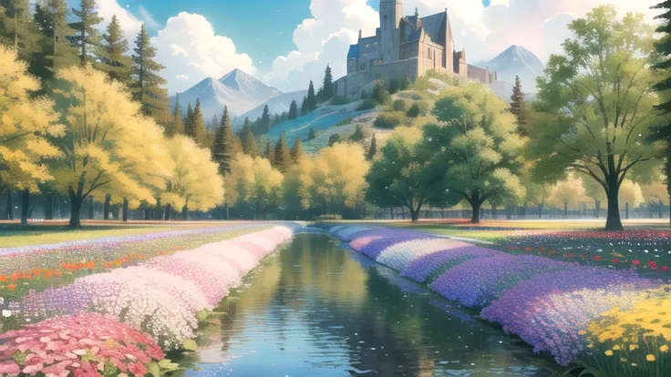 ((best quality)), ((masterpiece)), (detailed), scenery, no person, full of colorful flowers, a lot of colorful flowers, full surface